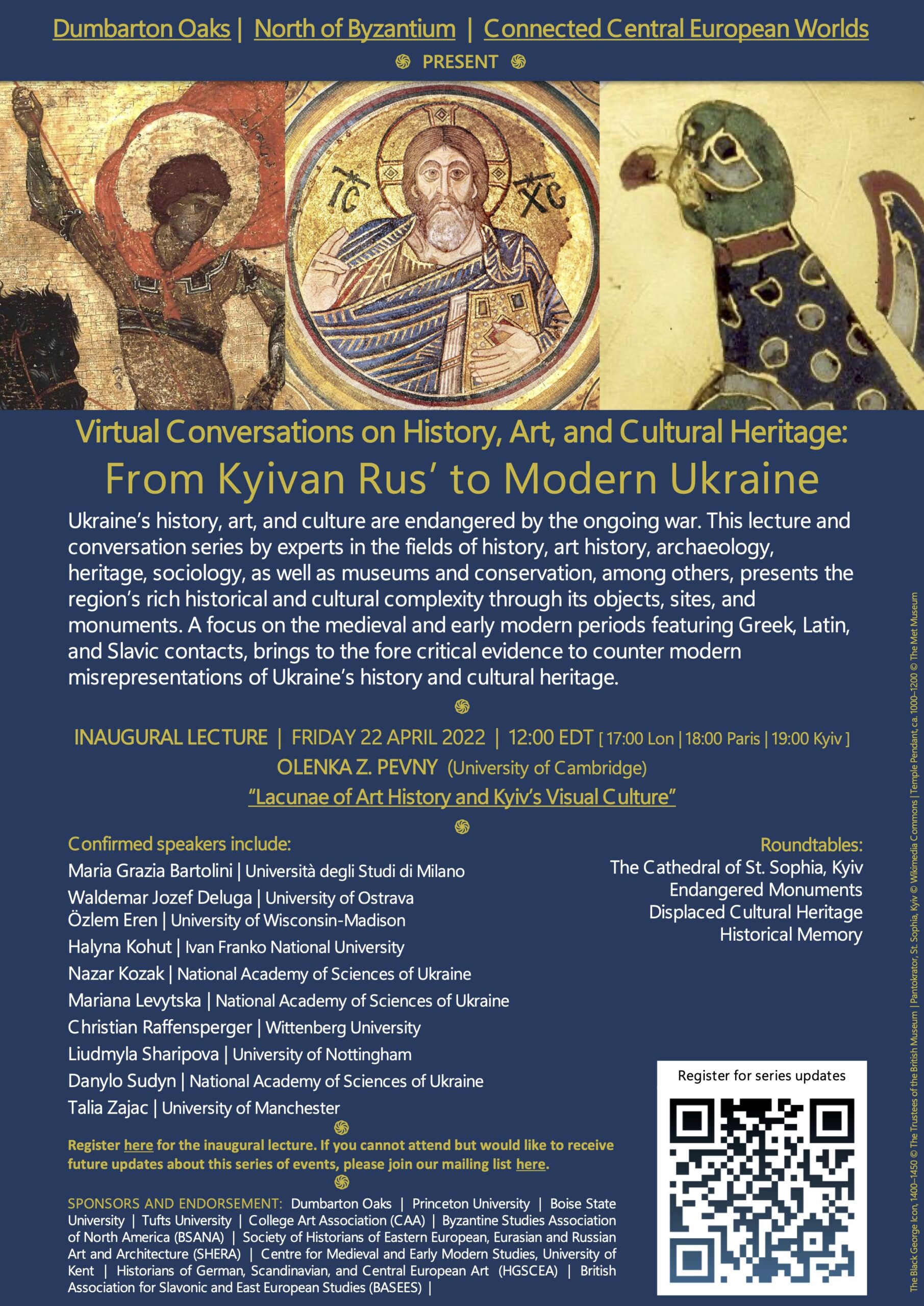 Poster advertising the series of talks From Kyivan Rus’ to Modern Ukraine: Virtual Conversations on History, Art, and Cultural Heritage.